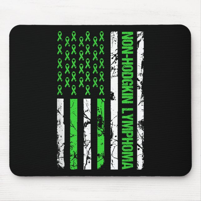 Non Hodgkin Lymphoma Flag Lime Green Ribbon Mouse Mat (Front)