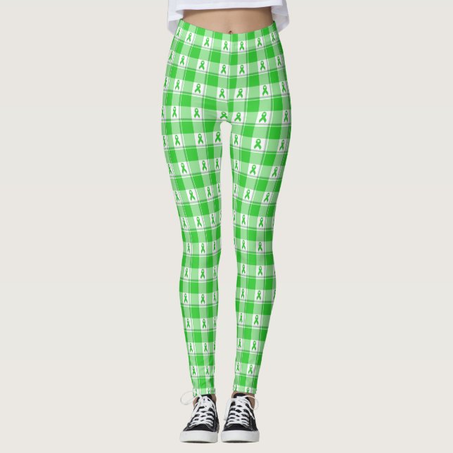 Non-Hodgkin's Lymphoma Awareness Plaid Green Leggings (Front)