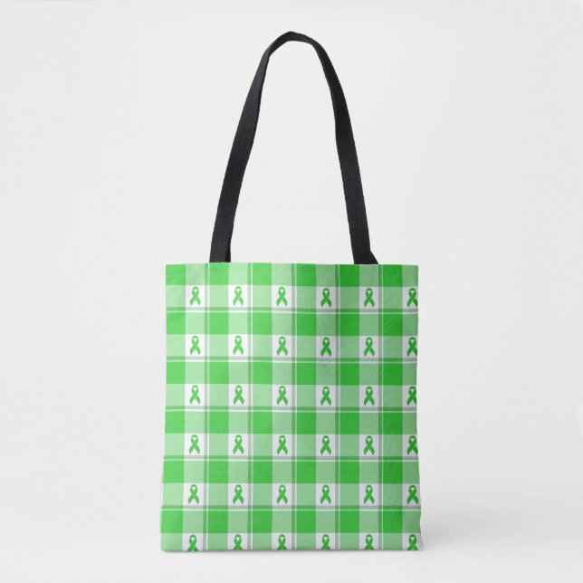 Non-Hodgkin's Lymphoma Awareness Plaid Lime Green Tote Bag (Front)