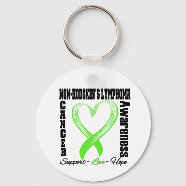 Non Hodgkins Lymphoma Brushed Heart Ribbon Key Ring (Front)
