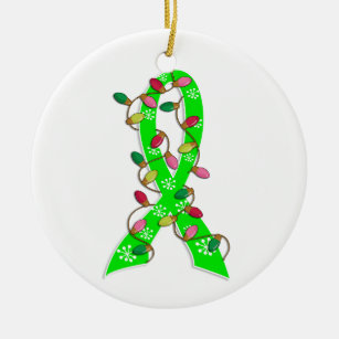 Non-Hodgkin's Lymphoma Christmas Lights Ribbon Ceramic Tree Decoration