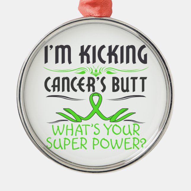 Non-Hodgkins Lymphoma Kicking Cancer Butt Metal Tree Decoration (Front)
