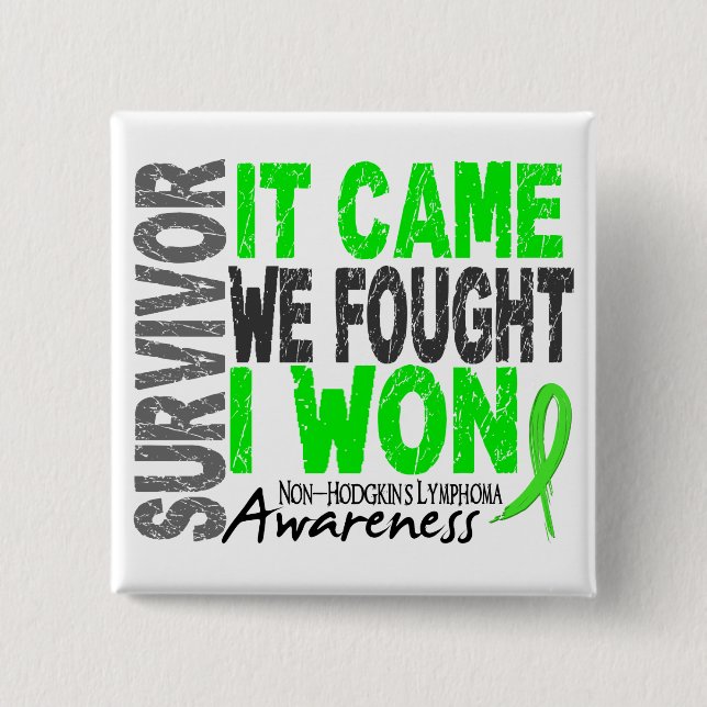 Non-Hodgkins Lymphoma Survivor It Came We Fought 15 Cm Square Badge (Front)