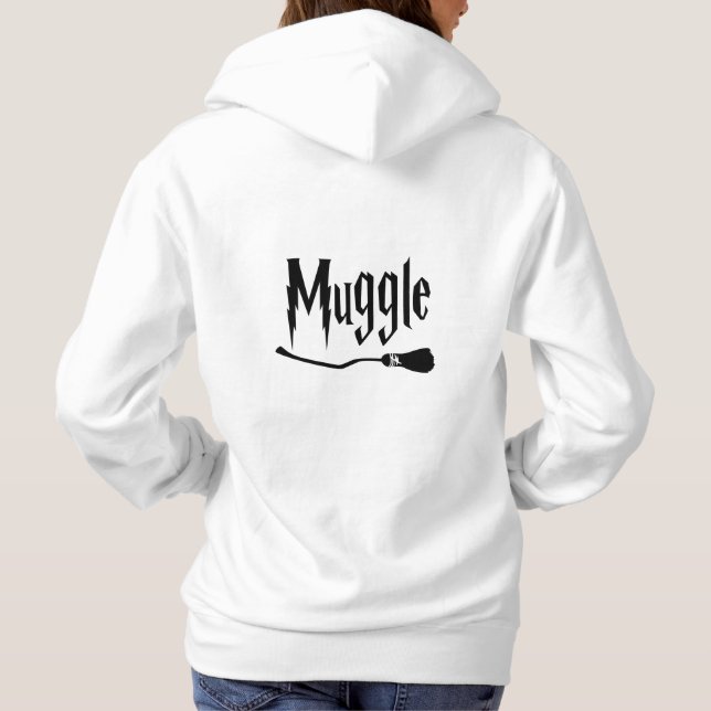 Non-Magical Witch and wizard design with broom Hoodie (Back)