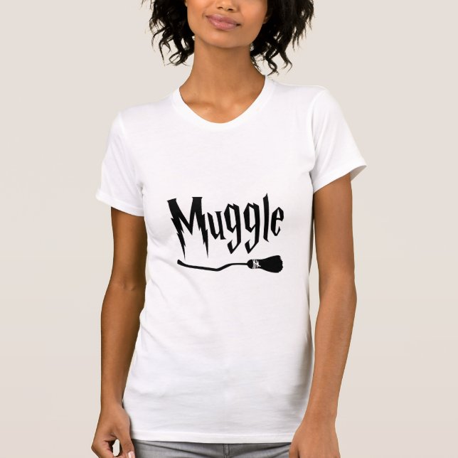 Non-Magical Witch and wizard design with broom T-Shirt (Front)