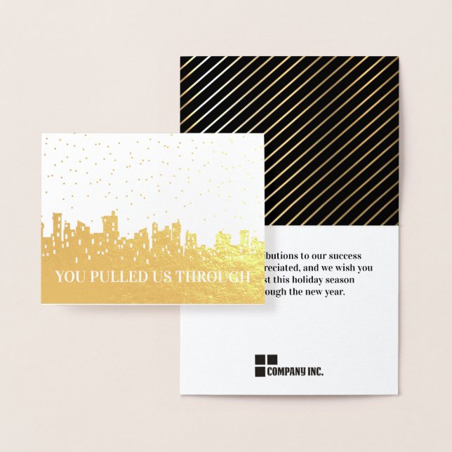 Non offensive winter holiday cityscape employee foil card (Display)