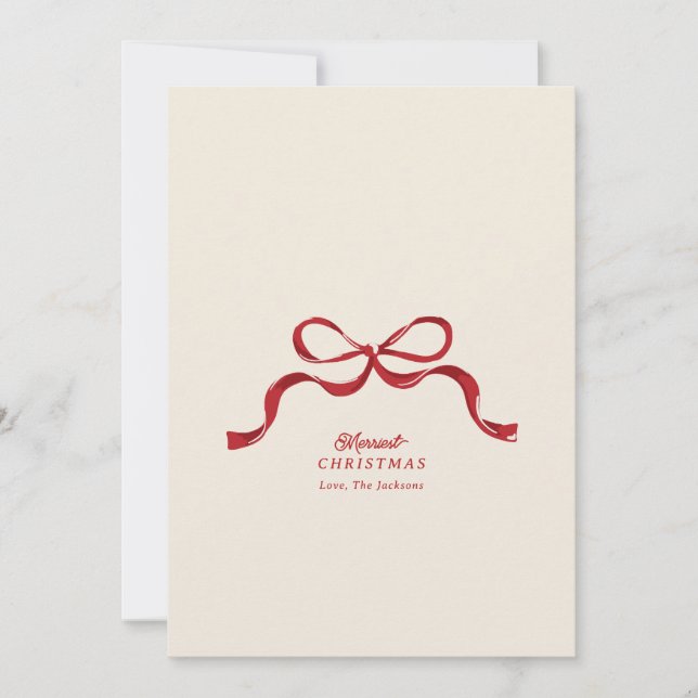non photo christmas red modern retro bow holiday card (Front)