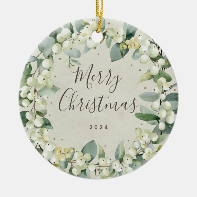 Non-Photo Custom Snowberry Christmas Ceramic Tree Decoration (Front)