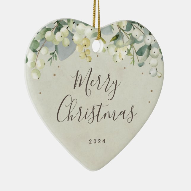 Non-Photo Custom Snowberry Christmas Heart Shaped Ceramic Tree Decoration (Right)