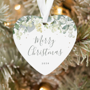 Non-Photo Custom Snowberry Heart Shaped Christmas Ornament