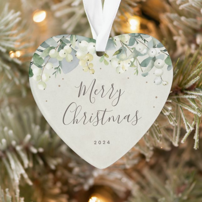 Non-Photo Custom Snowberry Heart Shaped Christmas Ornament (Tree)