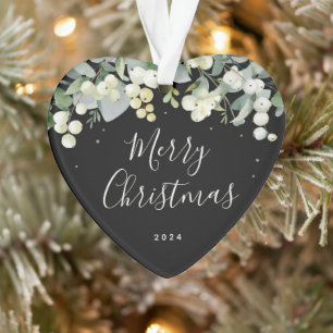 Non-Photo Custom Snowberry Heart Shaped Christmas  Ornament