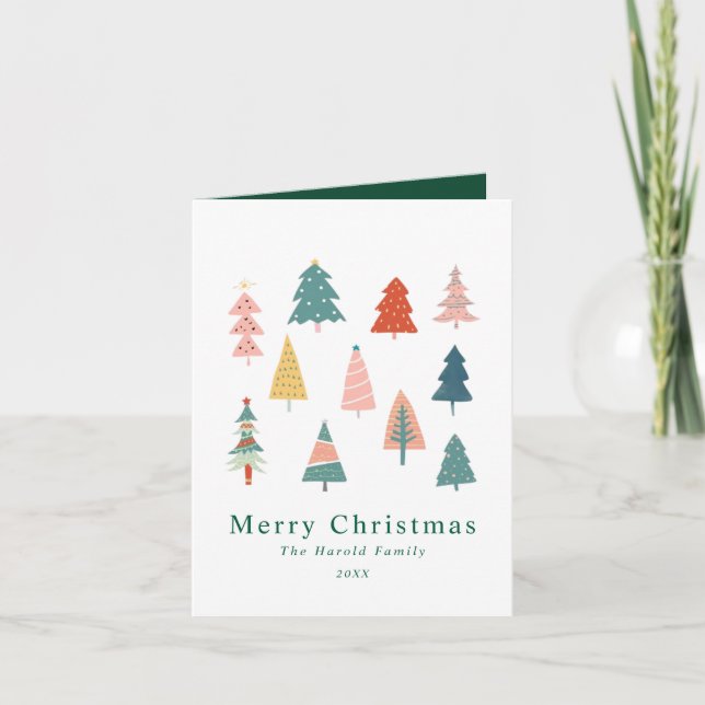 Non Photo Elegant Green Christmas Trees Holiday Card (Front)