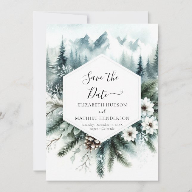 Non Photo Elegant Mountain Wedding Save The Date (Front)