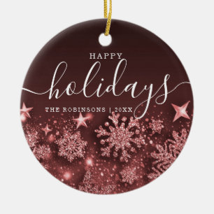 Non Photo Holiday Christmas Glitter Snow Rose Gold Ceramic Tree Decoration