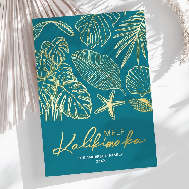 Non-Photo Mele Kalikimaka Tropical Christmas Foil Holiday Card (Creator Uploaded)