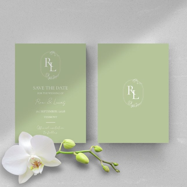 Non Photo Mint Green Monogram Save the Date Announcement (Creator Uploaded)