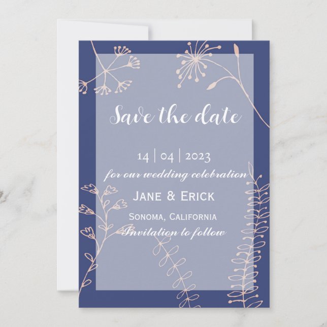 Non Photo Simple Blue Wild Flower  Save The Date (Front)