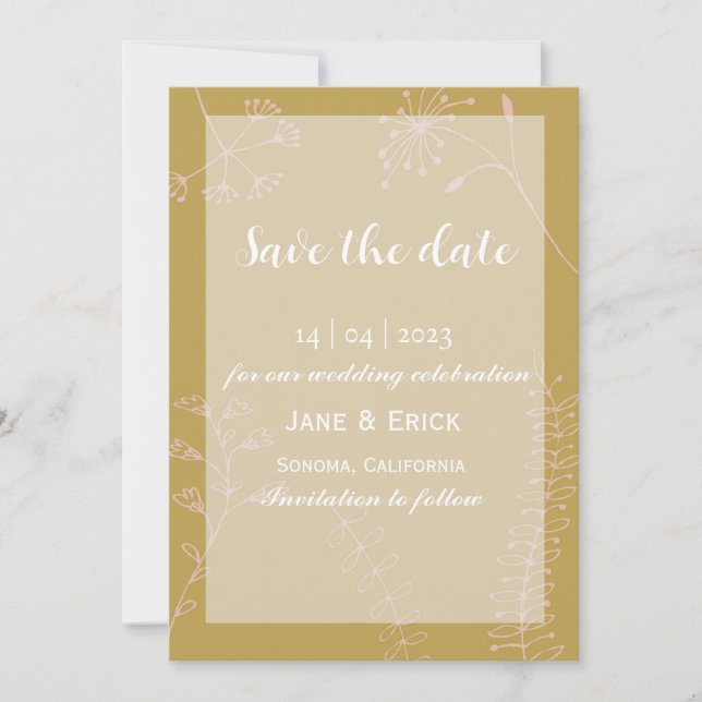 Non Photo Simple Savannah Green Wild Flower Save The Date (Front)