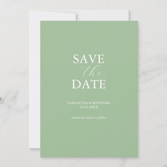 Non Photo Wedding Save The Date Sage Green (Front)
