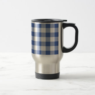 Non-spill Travel Mug, Dark Blue Check Gingham Travel Mug