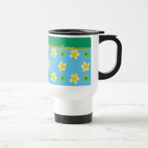 Non-spill Travel Mug: Personalize Primroses Polkas Travel Mug