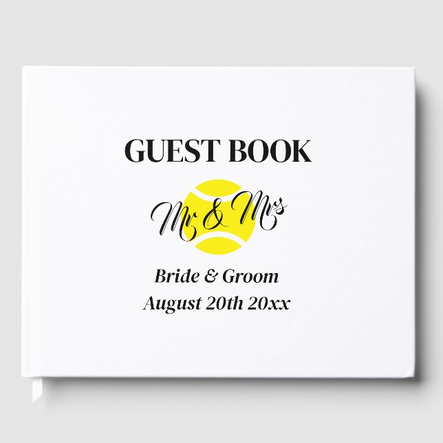 Non-traditional Mr & Mrs tennis theme wedding Guest Book (Front)
