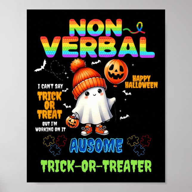 Non-verbyl Ausome Trick-or-treater Halloween Autis Poster (Front)