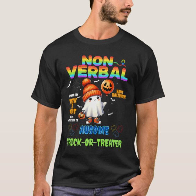 Non-verbyl Ausome Trick-or-treater Halloween Autis T-Shirt (Front)