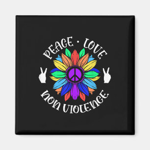 Non Violence Peace Love Sign Sunflower Graphic Magnet