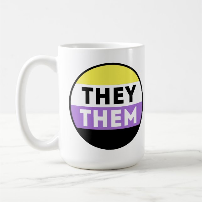 Nonbinary Button Pronouns - They Them Coffee Mug (Left)