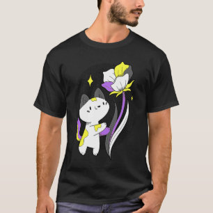 Nonbinary Cat Flower Nonbinary Flag LGBT Nonbinary T-Shirt