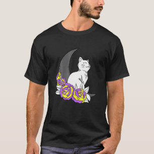 Nonbinary Cat Moon Rose Nonbinary Pride LGB Gender T-Shirt