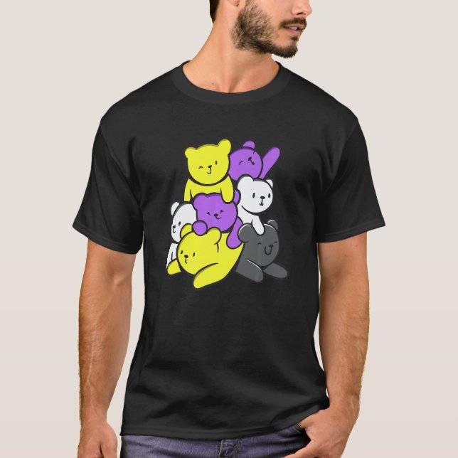 Nonbinary Cute Bears Nonbinary Flag Nonbinary Prid T-Shirt (Front)