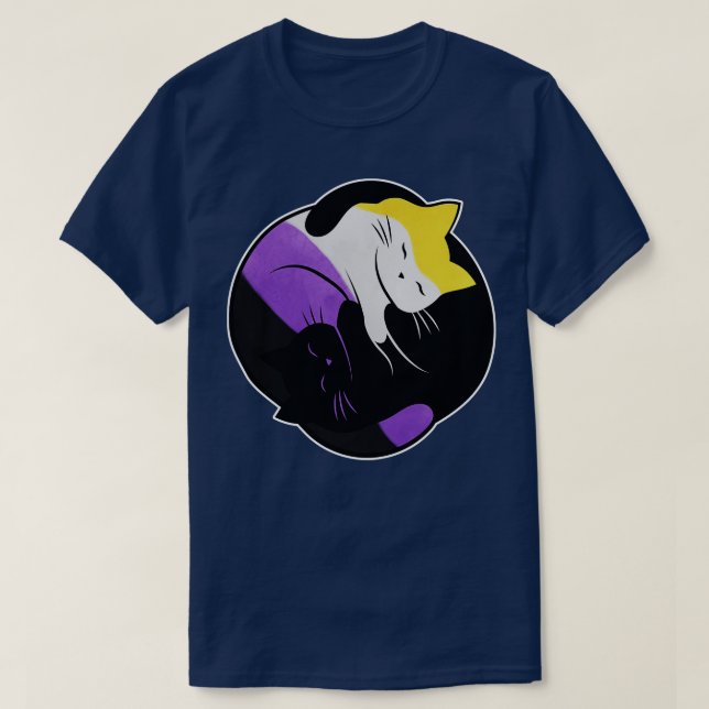 Nonbinary Eternal Yin Yang Cat T-Shirt (Design Front)