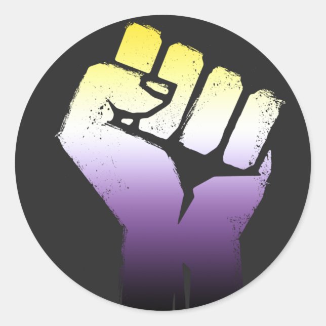 Nonbinary Fist  Classic Round Sticker (Front)