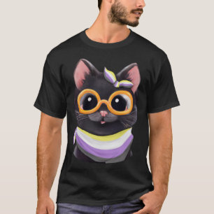 Nonbinary Flag Colours a Cute Cat for Enby Communi T-Shirt