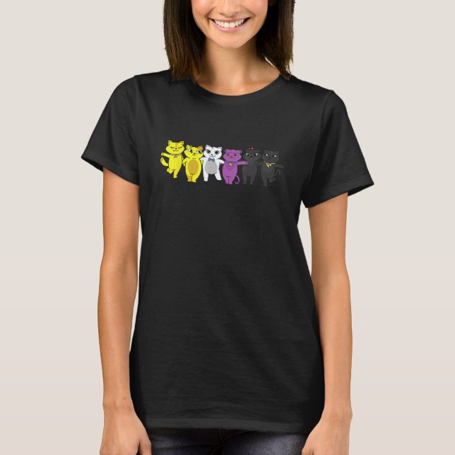 Nonbinary Flag Non Binary Pride LGBTQ Cats Purride T-Shirt (Front)