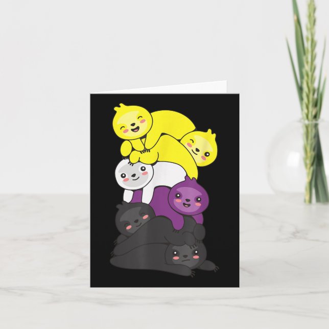 Nonbinary Flag Non Binary Pride Lgbtq Sloth _1  Card (Front)