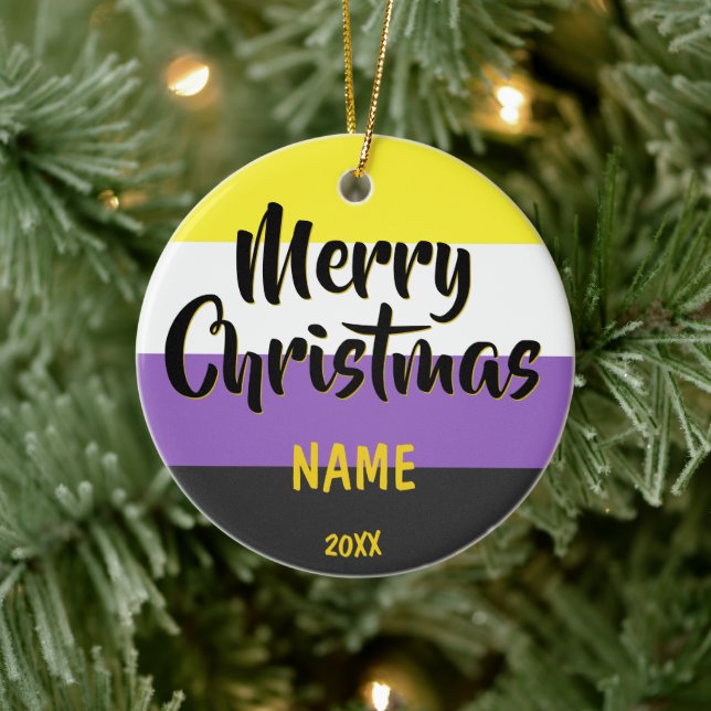 Nonbinary Flag Personalised Christmas Ceramic Tree Decoration (Tree)