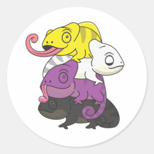 Nonbinary Flag Pride Lgbtq Cute Chameleon Pile Cla Classic Round Sticker