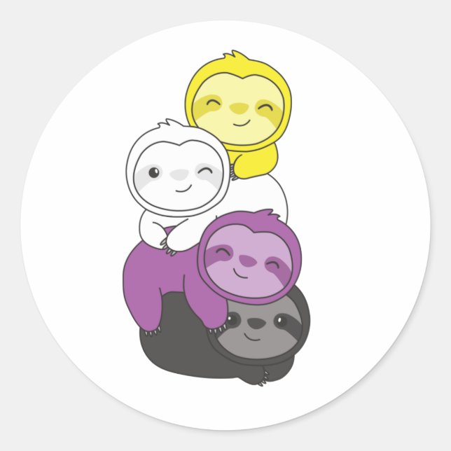 Nonbinary Flag Pride Lgbtq Cute Sloth Pile Classic Round Sticker (Front)