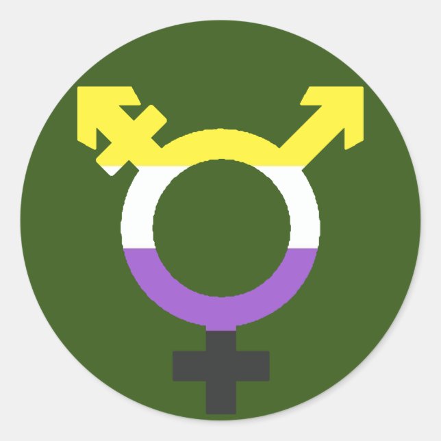 Nonbinary  Flag Trans Symbol Classic Round Sticker (Front)