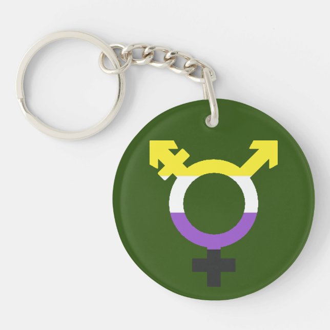Nonbinary Flag Trans Symbol Key Ring (Front)