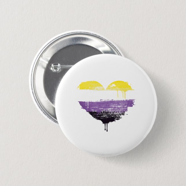 NONBINARY HEART 6 CM ROUND BADGE (Front & Back)