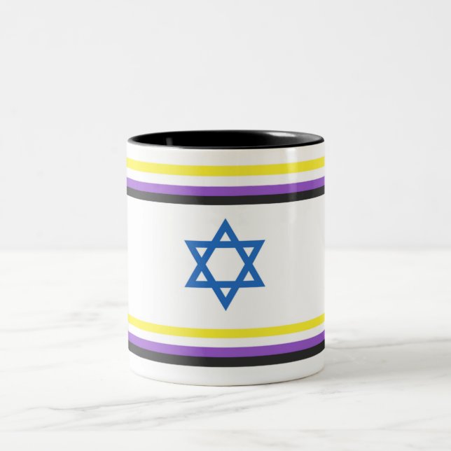Nonbinary Israel Pride Flag Two-Tone Coffee Mug (Center)