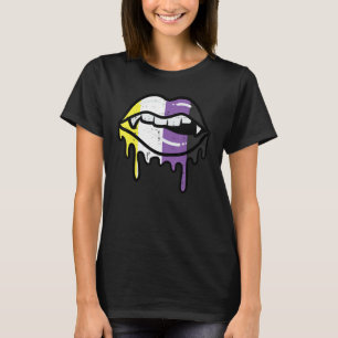 Nonbinary Lip Bite Drip Non Binary Enby Pride Lgbt T-Shirt