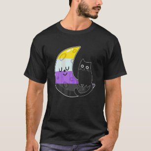 Nonbinary Moon Space Cat Lgb Pride With Nb Non Bin T-Shirt