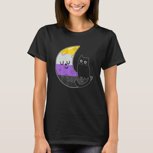 Nonbinary Moon Space Cat Lgb Pride With Nb Non Bin T-Shirt (Front)