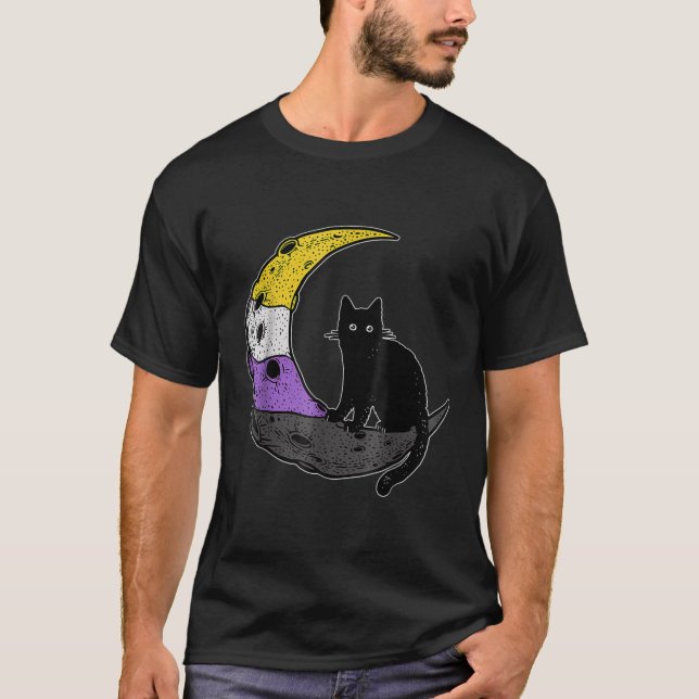 Nonbinary Moon Space Cat LGBT NonBinary Flag 2022  T-Shirt (Front)